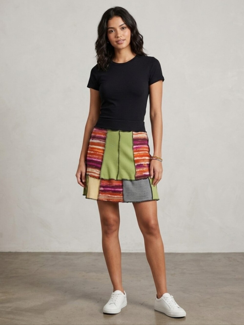 Funky Threadz Patchwork A Line Jersey Skirt M Artsy Boho #15